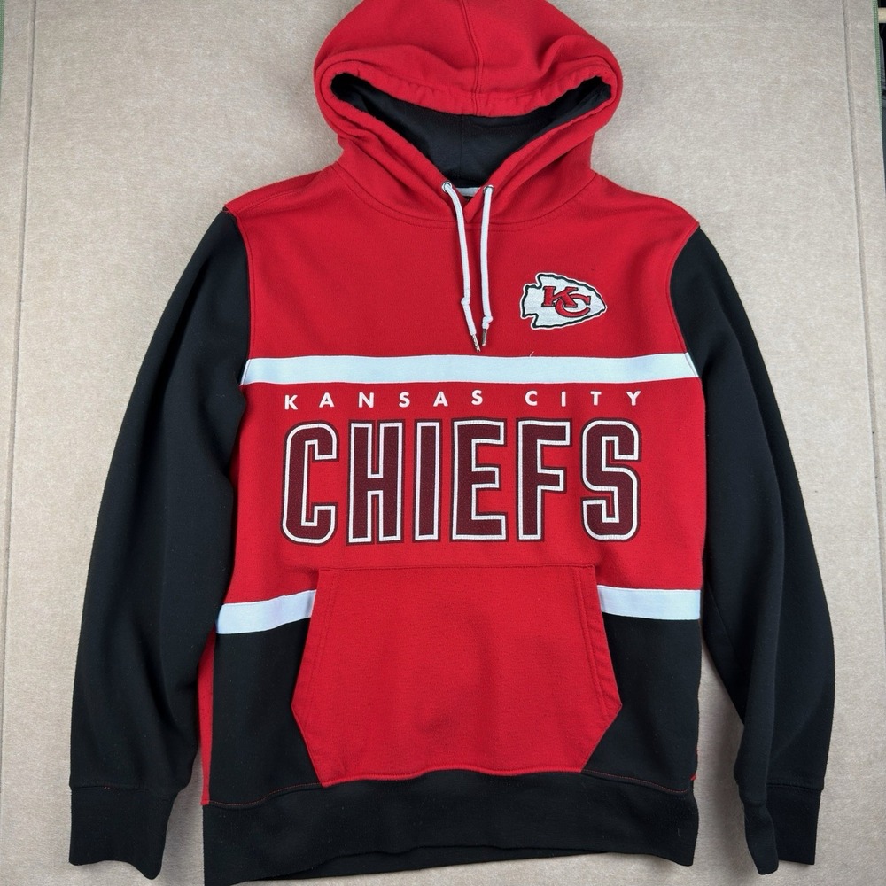 NFL Kansas City Chiefs Hoodie Men‎ M Red Black Pullover Fleece Football Logo